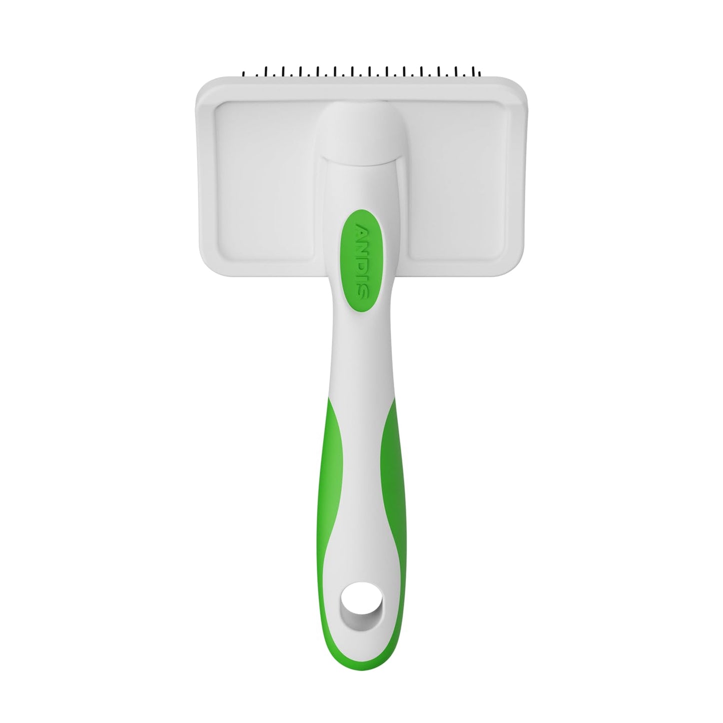 White Smoke Andis 68565 Stainless-Steel Slicker Brush for Dogs and Cats - Durable and Lightweight Grooming Tool for All Breeds and Fur Lengths, Reduces Shedding and Promotes Hair Growth - Medium, Green