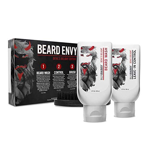 White Smoke Billy Jealousy Beard Envy Facial Hair Refining Kit with Beard Wash Facial Hair Control and Boar Bristle Brush for Clean, Hydrated, Soft, Tamed Unruly Mane