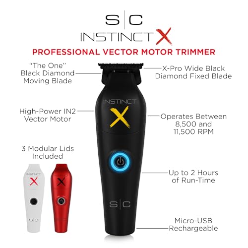 White Smoke StyleCraft Instinct Professional IN2 Vector Motor Cordless Hair Trimmer with Intuitive Torque Control, 3 Modular Lids