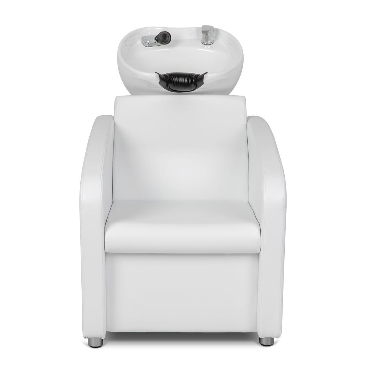 Light Gray Minerva Beauty Triton Shampoo Bowl and Chair in White with White Bowl