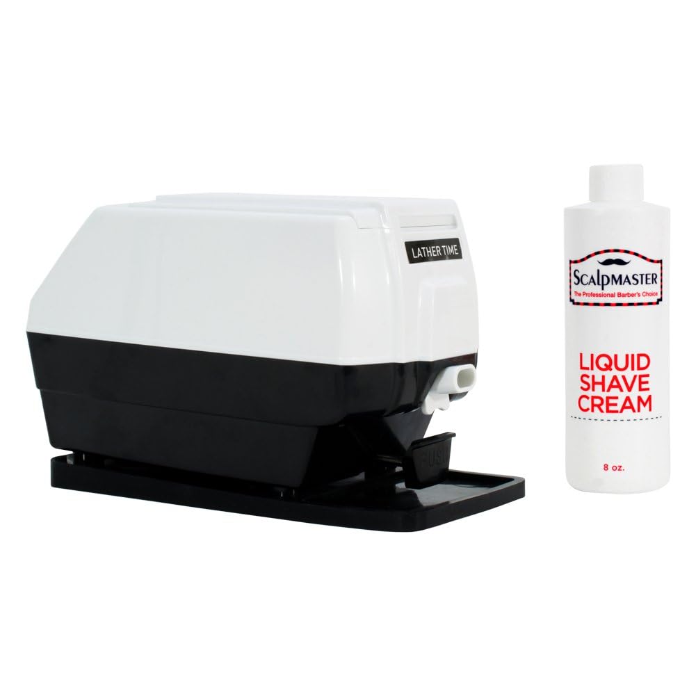 White Smoke Scalpmaster Professional Hot Lather Machine with Extra Large Soap Cup, Push Button Dispensing, Quick Heating DC Motor, Non-Slip Safety Pad & 8 oz Shave Cream
