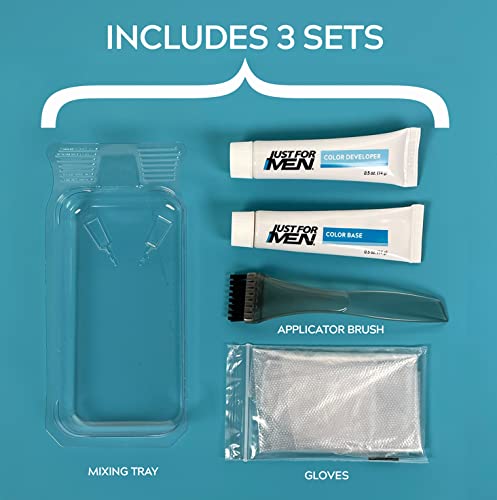Steel Blue Just For Men Mustache & Beard, Beard Coloring for Gray Hair, With Biotin Aloe and Coconut Oil for Healthy Hair - Medium Brown, M-35 (Pack of 3, Ecomm Packaging)