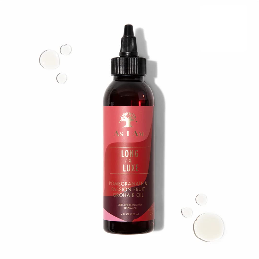 White Smoke As I Am Long and Luxe GroHair Oil - 4 ounce - Rejuvenate the scalp - Promote hair retention - Enriched with Pomegranate and Passion Fruit, Beta-Sitosterol & JBCO