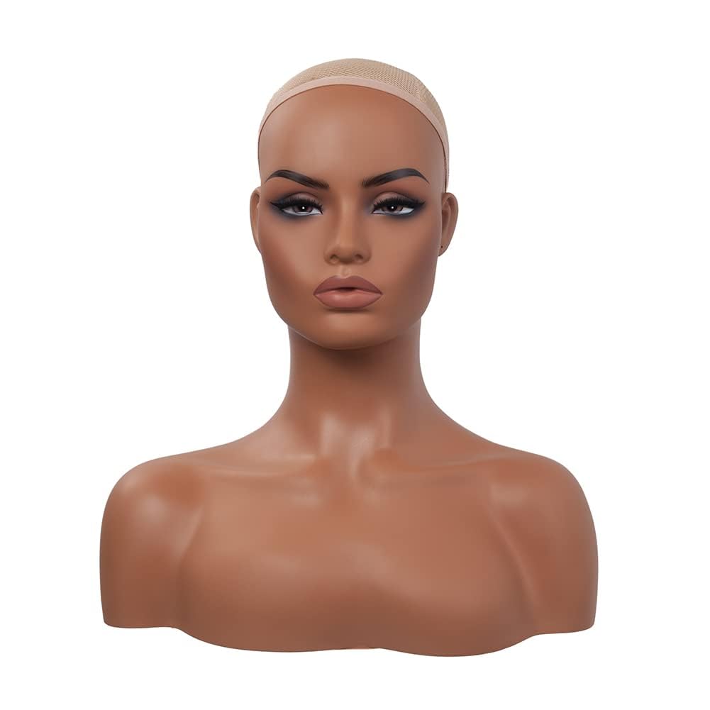 White Smoke J&F CO. Realistic Europe and America Female Mannequin Head with Shoulder Display Manikin Heads Bust for Wigs,Makeup,Beauty Accessories