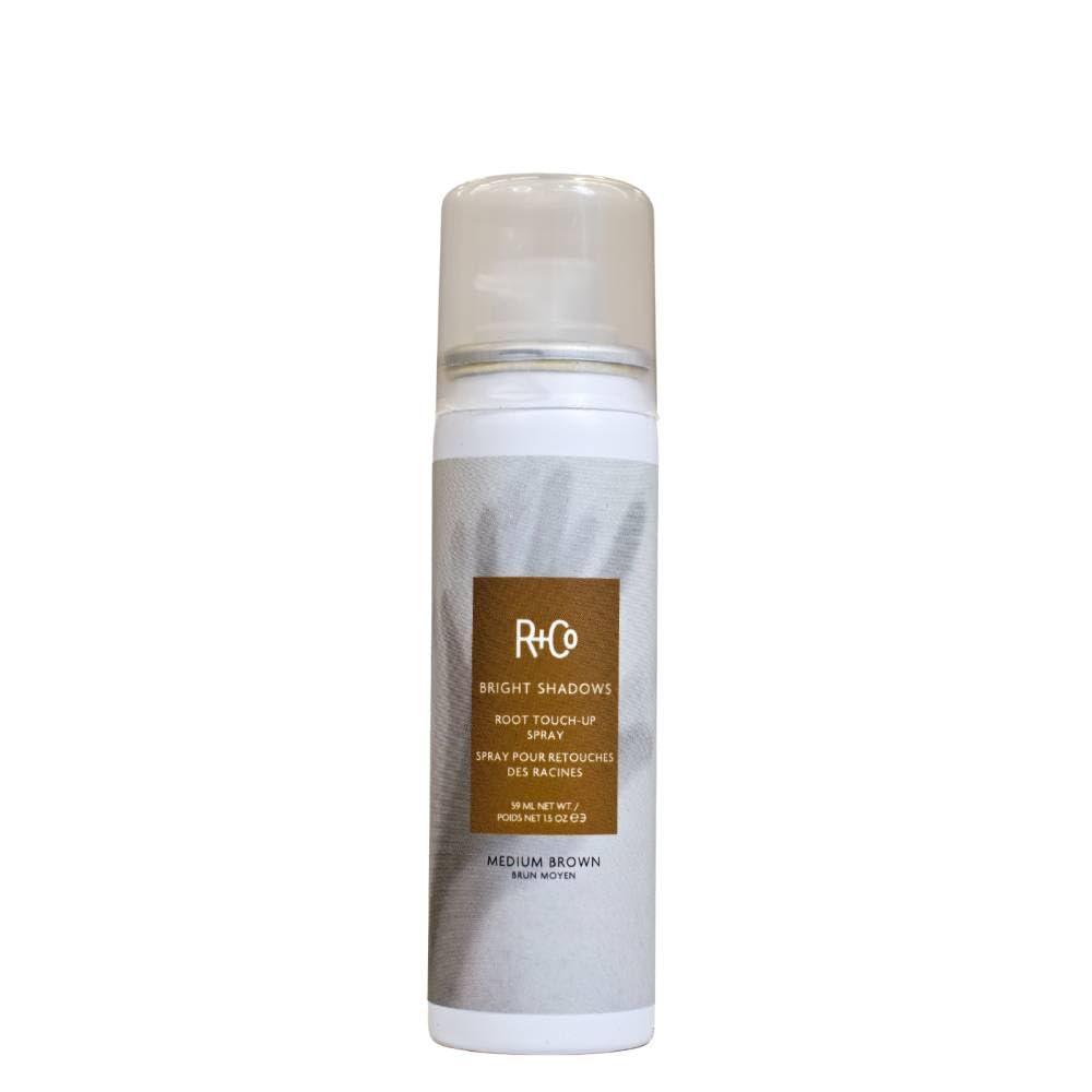 Light Gray R+Co Bright Shadows Root Touch up Spray, Dark Brown, 1.5 Oz