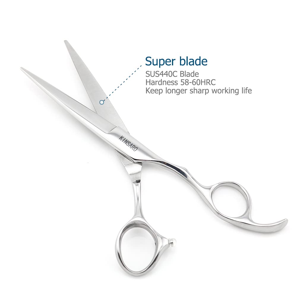 White Smoke Professional Hair Shears 6" Silvery Blind Hole Sharp Hair Cutting Scissors Haircut Barber Scissors Barber Shears Convex Edge 440C KINSARO for Hairdresser Barbershop or Home Use