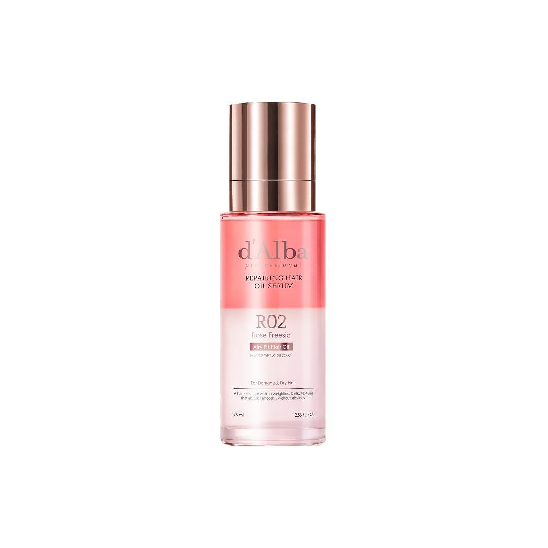 Misty Rose d'alba Piedmont Professional Reparing Hair Oil Serum (2.54 fl oz), Silky and Glossy Hair, Lightweight & Airy Finish, Argan Oil, Amino Acid, Protein Complex, Rose Freesia Scent