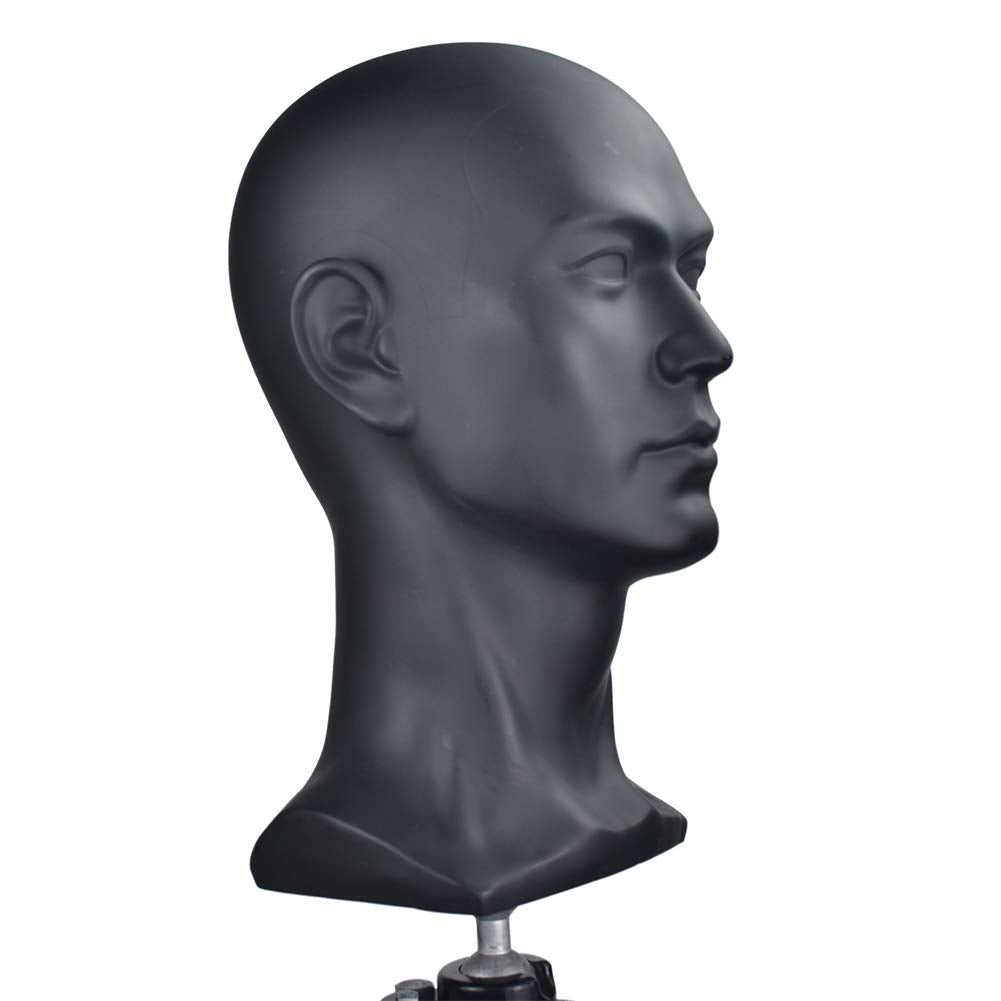 White Smoke Ba Sha PVC Mannequin Head Black Male Manikin Dummy Stand Model Display Hat Scarf Wigs Hair Glasses Hat Beauty Styling Tool with Mount Hole