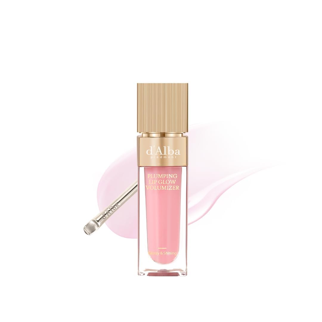 White Smoke d'alba Piedmont Lip Glow Mood Volumizer, Hydrating Lip Gloss with Vegan Ceramide & Vitamin C & E, Fuller Lips, Volumizing Lip Gloss, Glowy Finish, Feeble Pink (4 Colors) (0.17 fl oz.)