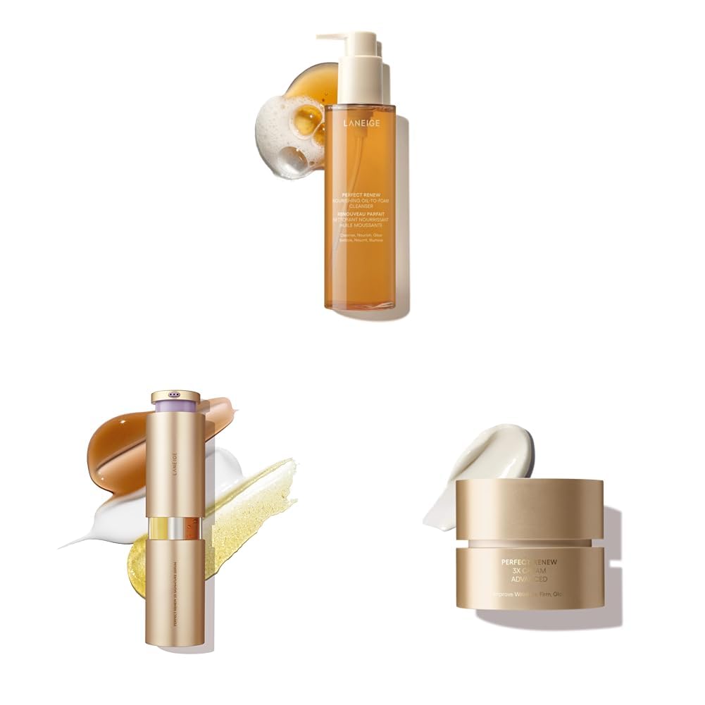 White Smoke LANEIGE Perfect Renew Nourishing Oil-to-Foam Cleanser: 2-in-1 Anti-Aging Face Wash for a Radiant Glow to Remove Makeup, Sunscreen, & Impurities