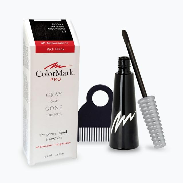 White Smoke ColorMark Pro Rich Black Liquid Gray Root Touch Up Wand Applicator, Real Hair Color