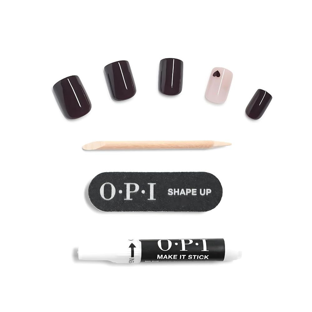 White Smoke OPI Nail Lacquer & On Point Press On Nails, Lincoln Park After Dark/Heart Bundle | Short Round Cool Purple with Hearts Press On Nail Art, 24 Count with Glue & Matching Iconic Nail Lacquer Polish Shade