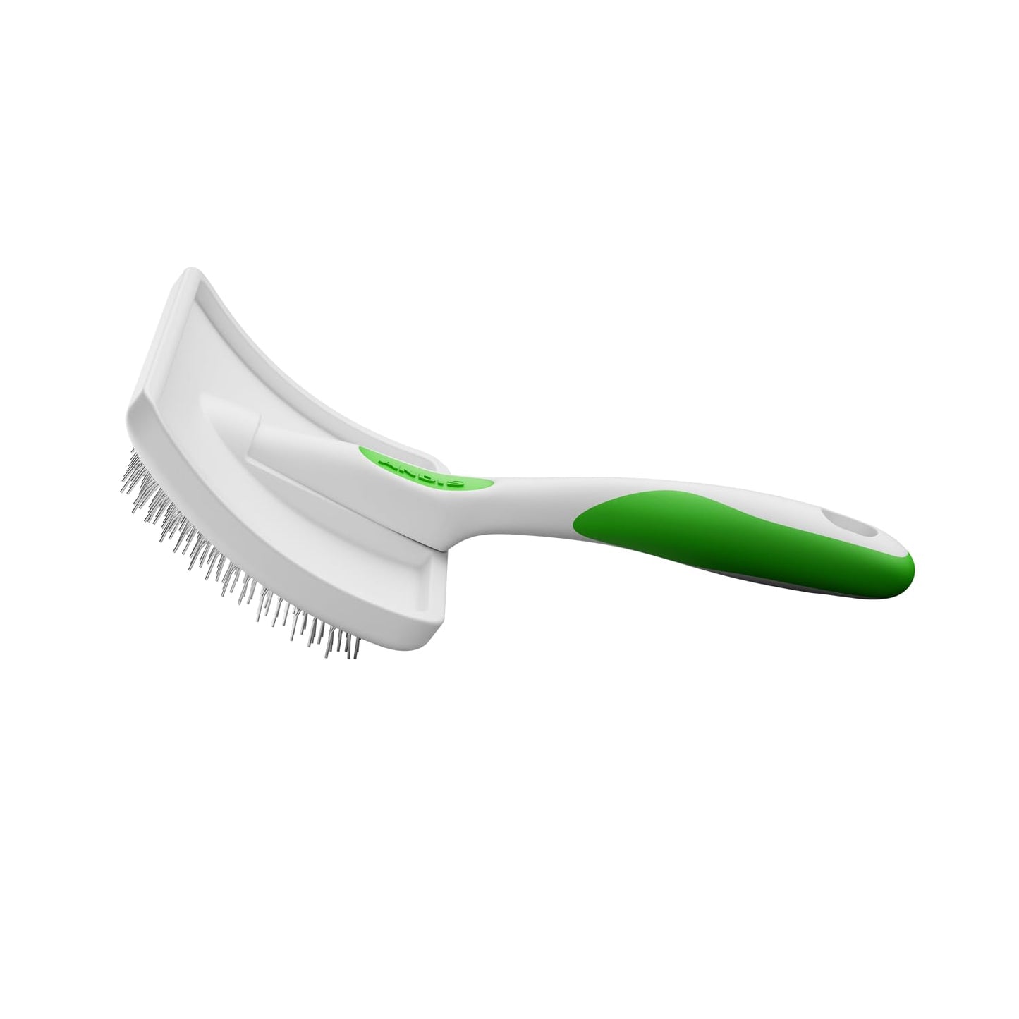 White Smoke Andis 68540 Self-Cleaning Animal Slicker Brushes with Curved Stainless-Steel Bristles for All Breeds - Reduces Shedding by Up to 90%, Removes Tangles, Dirt & Loose Hair – Large, Green