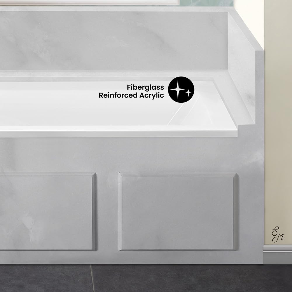 Gray Swiss Madison Voltaire 60 x 32 Left Drain Soaking Alcove Bathtub in Glossy White with Integrated Overflow, Drain Included