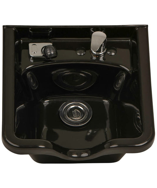 Black Buy-Rite Deep Acrylic Shampoo Bowl for Professional Salons & Barber Shops - Black Backwash Sink w/Hardware, Spray Hose, Drain & Hair Trap - 18.75" x 19.25" x 9.5", OD-31505