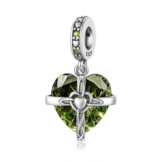 White Smoke ChenYuTe Birthstone Charm, 925 Sterling Silve Heart Dangle Charms for Pandora Bracelets, Ladies Birthday Gift