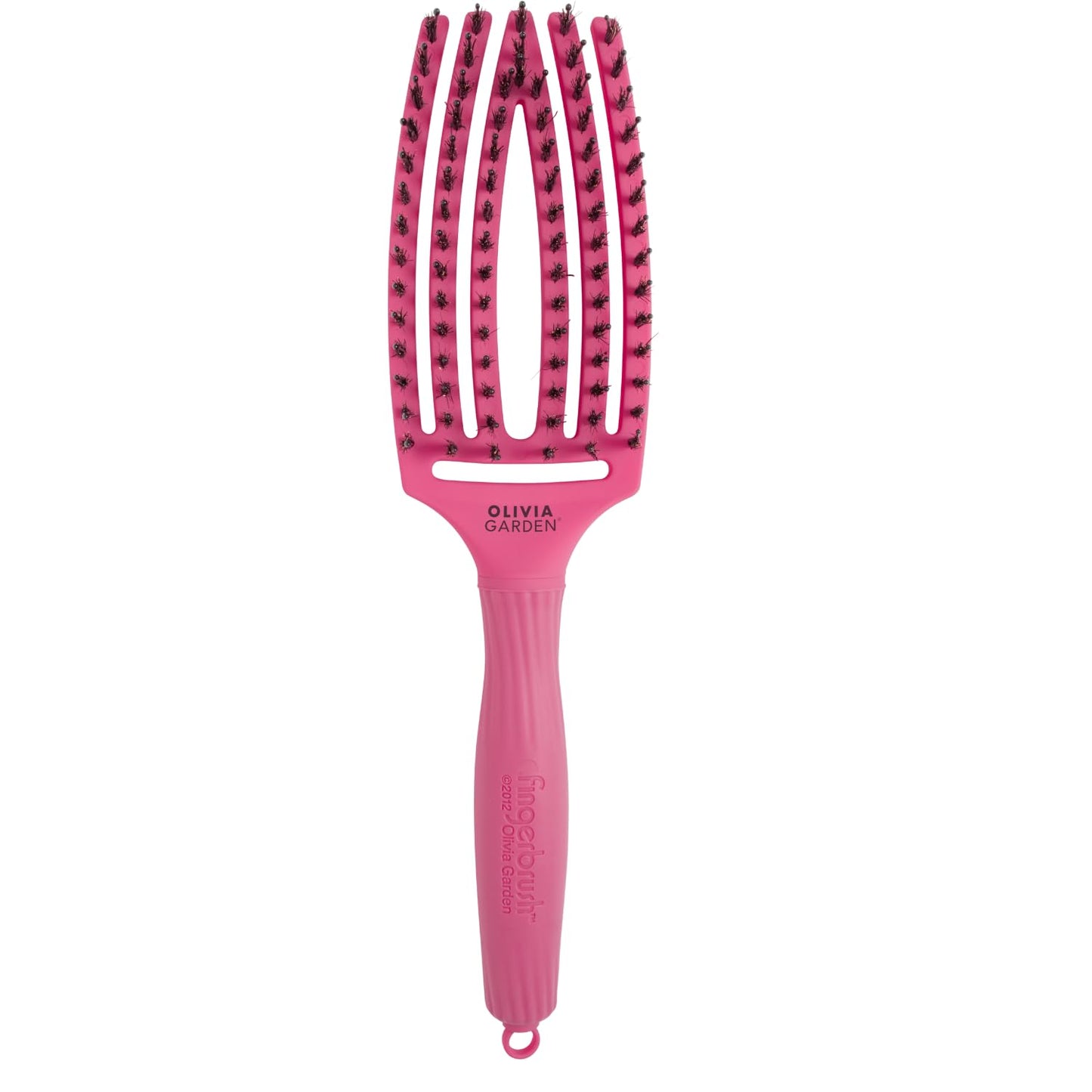 White Smoke Olivia Garden Fingerbrush Care Iconic - Medium - Hot Pink - Detangling Hairbrush with Boar & Nylon Bristles for Ultimate Shine & Smooth Styling