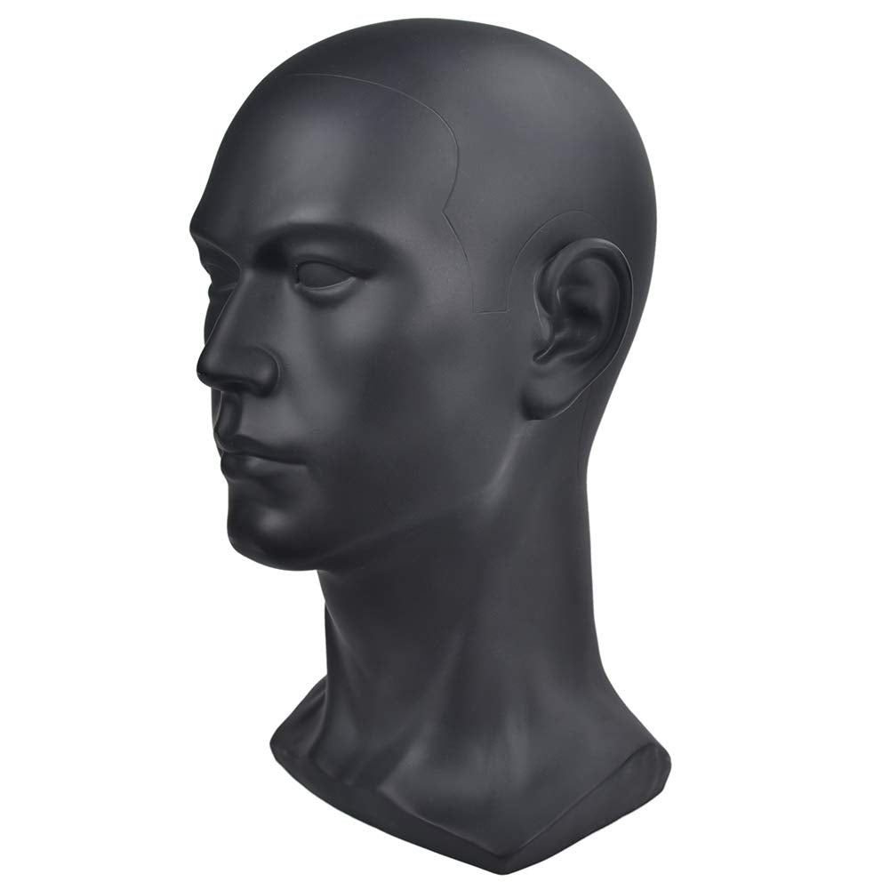 White Smoke Ba Sha PVC Mannequin Head Black Male Manikin Dummy Stand Model Display Hat Scarf Wigs Hair Glasses Hat Beauty Styling Tool with Mount Hole
