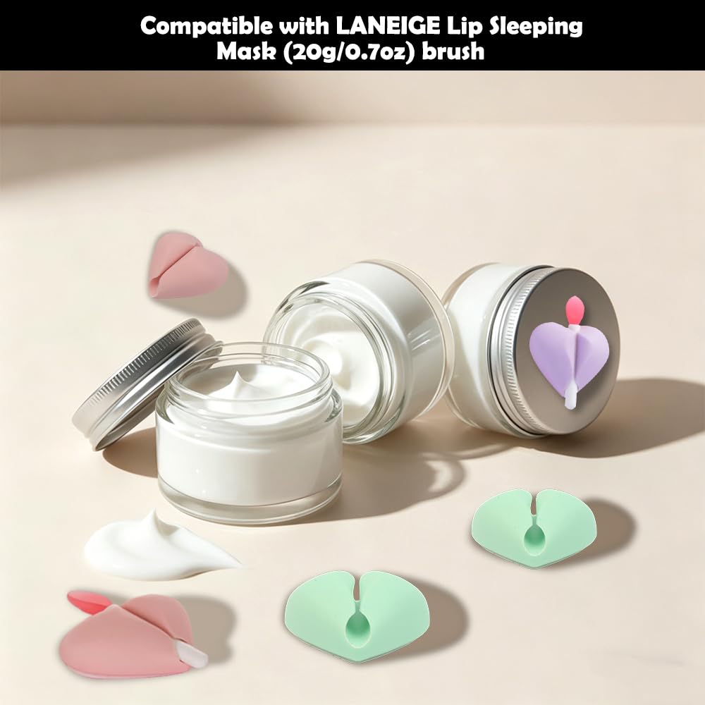 Antique White LIUZONGIN Lip Brush Holder, 6 Pcs Silicone Lip Balm Brush Organizer Compatible with LANEIGE Sleeping Mask, Reusable Brush Sleeve Protector Cover (Green, Pink & Purple)