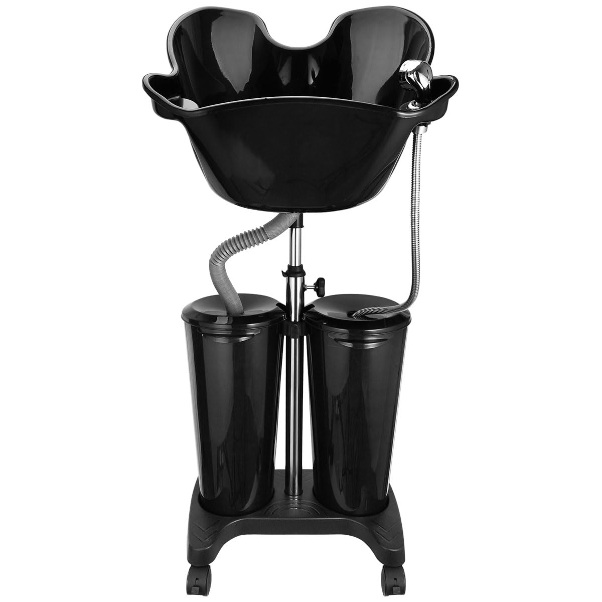 White Smoke johgee Portable Shampoo Bowl with Electric Pump, Plastic Shampoo Unit with 2 Bucket and Drain Hoses, Basin Height Adjustable Portable Salon Sink for Home Salon Use