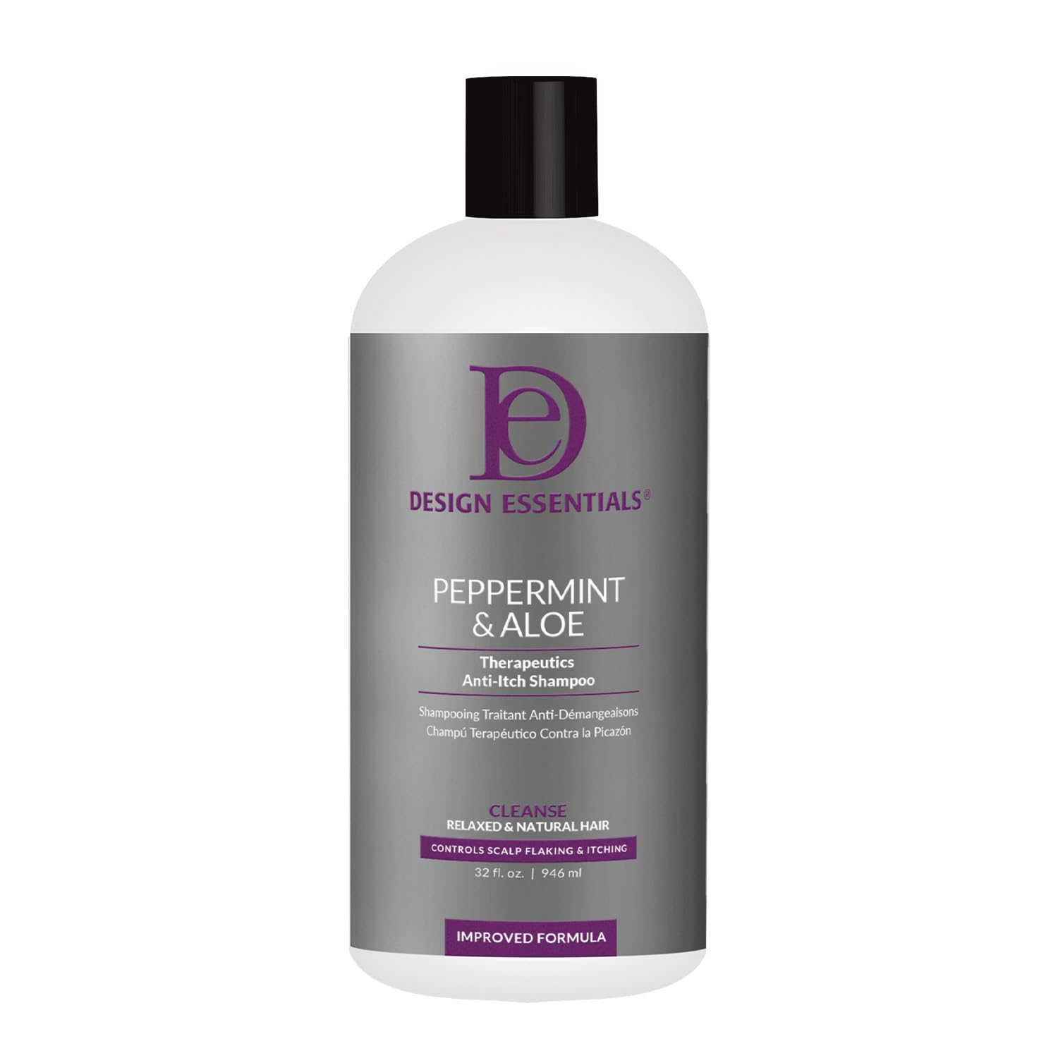 White Smoke Design Essentials Peppermint & Aloe Therapeutics AntiItch Shampoo Control Scalp Flaking & Itching, 32 Fl Oz