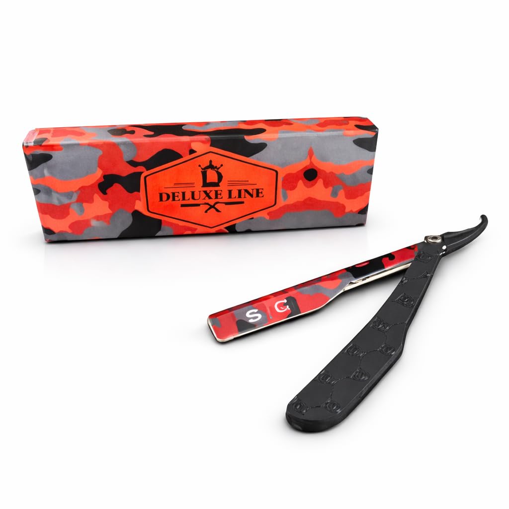White Smoke StyleCraft x Deluxe Line Professional Barber Straight Razor Camo Red