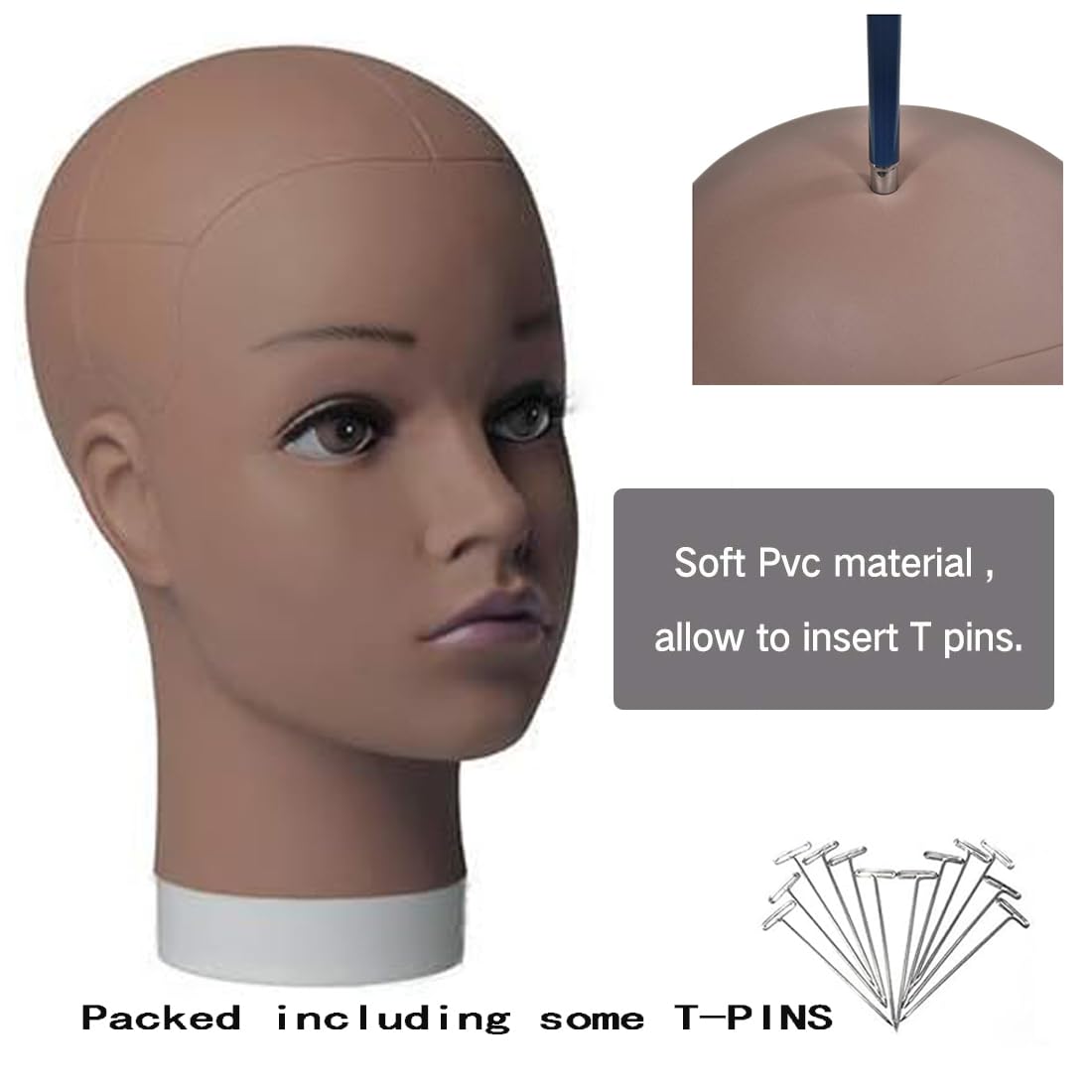 White Smoke HAIRWAY Mannequin Head Female Mannequin Head Stand Cosmetology Mannequin Head for Wigs Manikin Doll Mannequin Head for Wigs Making and Display with Free T-pins (Brown, 21.5inch)