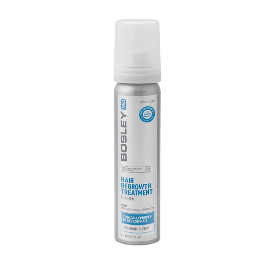 Light Gray BosleyMD Minoxidil Foam, Extra Strength Thinning Treatment for Hair Loss and Hair Regrowth for Men, Women 5% Topical Solution, Foam/Mousse, 1-month supply, 2 oz.