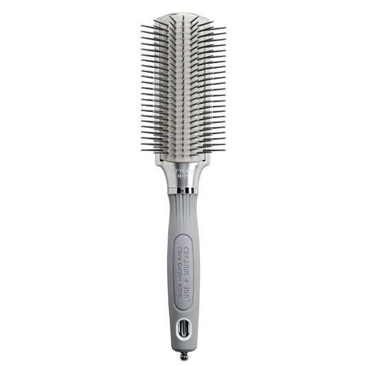 White Smoke Olivia Garden Ceramic + Ion XL Pro Hair Brush - Paddle Brush for All Hair Types - Smooths and Adds Shine, 7-Row Styler, Silver