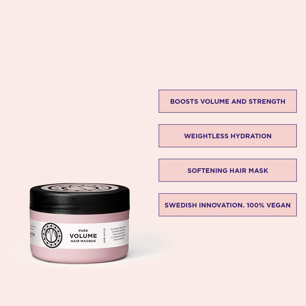 Misty Rose Maria Nila Pure Volume, Volumizing Hair Mask for Thicker Hair, Panthenol/Provitamin B5 Gives Volume to Thin & Fine Hair, 100% Vegan & Sulfate/Paraben free, 8.5 Fl Oz