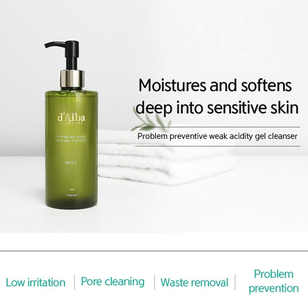 White Smoke D'Alba Peptide No-Sebum Mild Gel Cleanser Korean Face Wash pH balancing for sensitive and dry skin White Truffle Ingredients