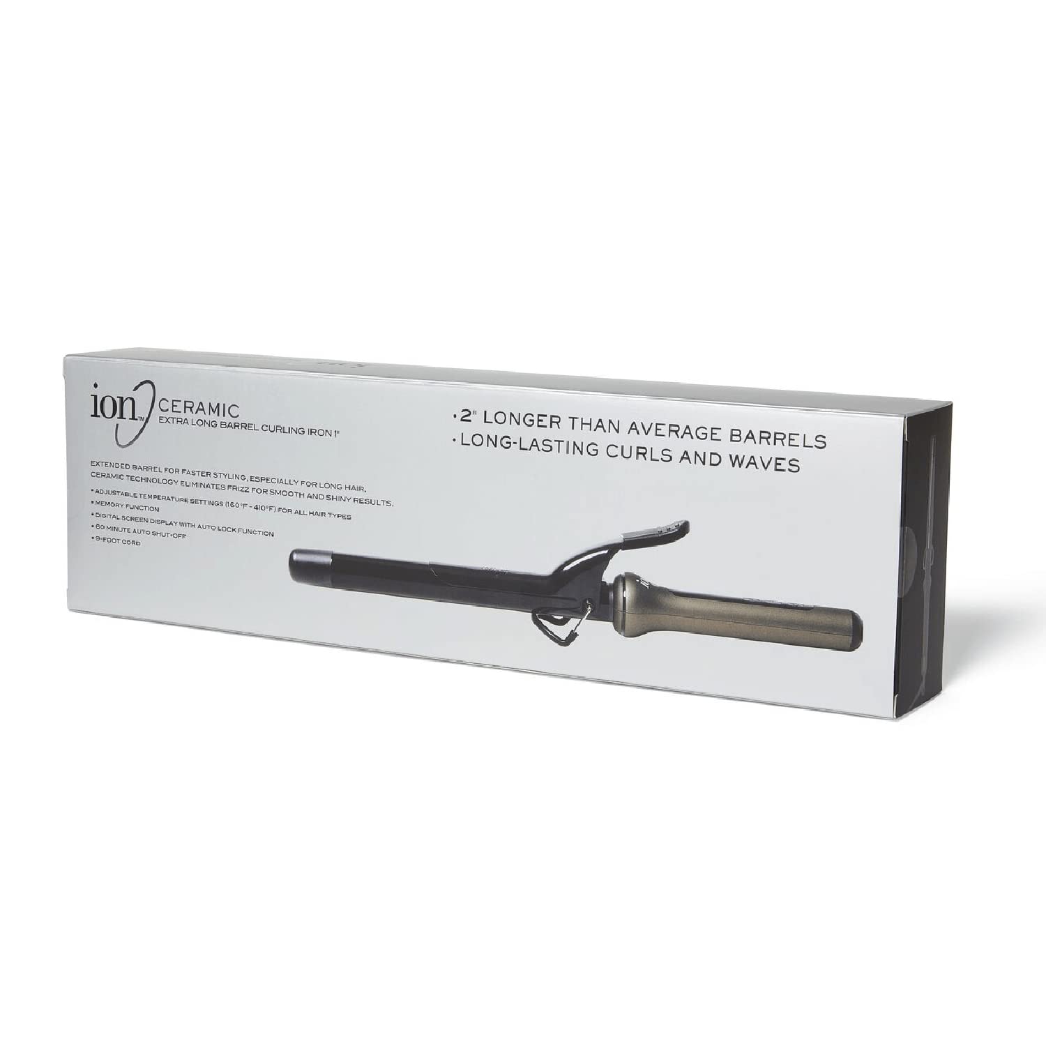 Light Gray Ion Extra Long Barrel Curling Iron, 1" Diameter, XL Length for Long Hair, LongLasting Curls, Auto ShutOff with Adjustable Heat Settings