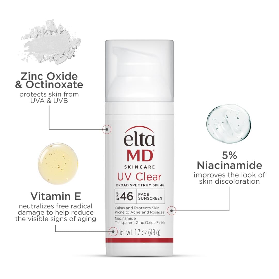 White Smoke EltaMD UV Clear Face Sunscreen SPF 46, Oil-Free Sunscreen with Zinc Oxide, Dermatologist Recommended