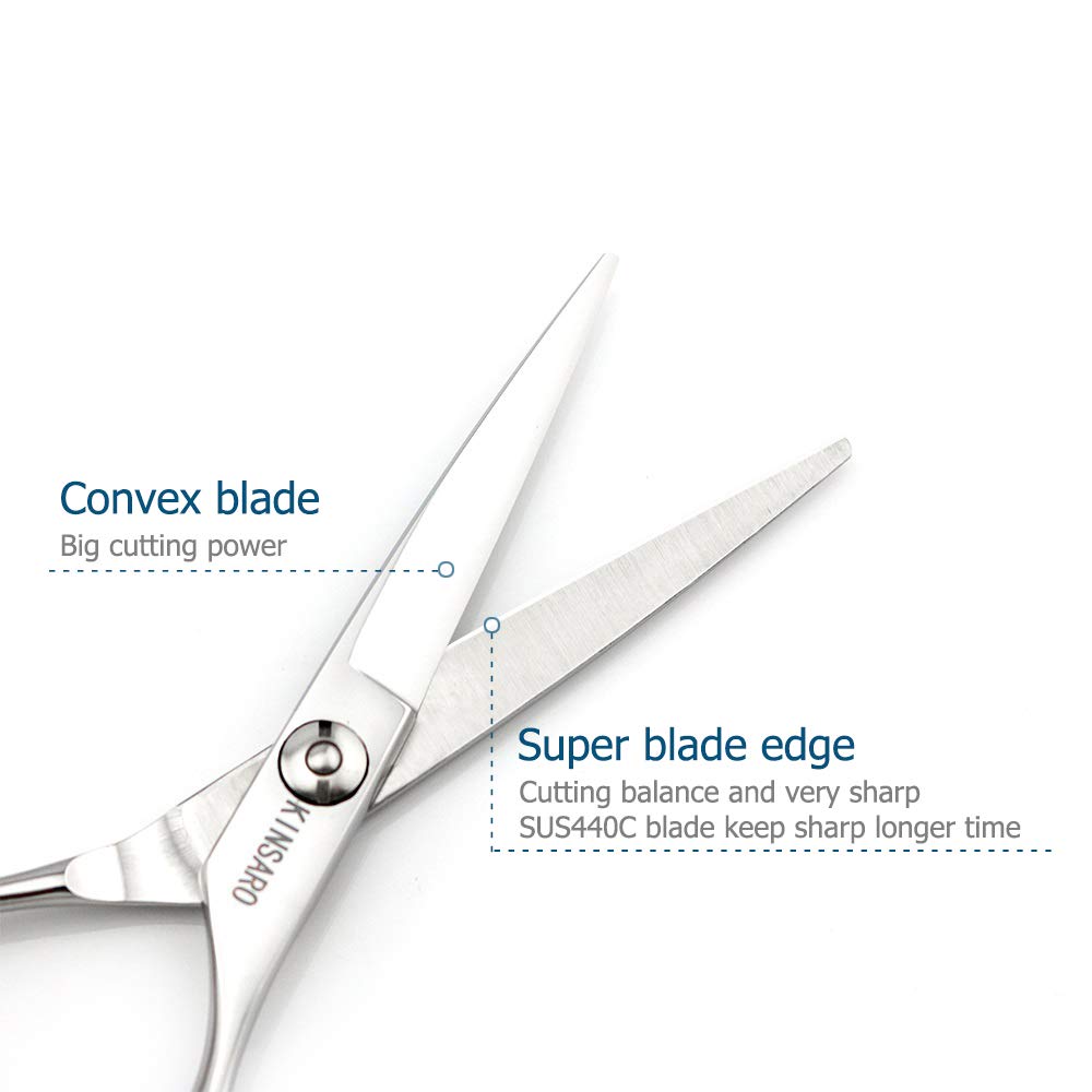 White Smoke 5.5" Barber Hair scissors Professional Hair Cutting Shears 440C Hair Cutting Scissors Shears Haircut Scissors Silvery Convex Blades KINSARO for Hairdresser Barber or Home Use