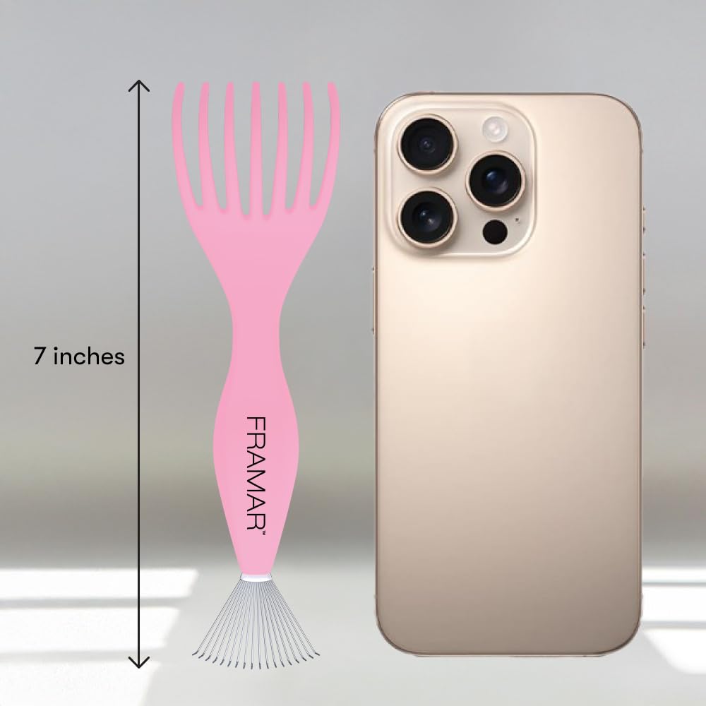 Gray FRAMAR Premium Hair Brush Cleaner Tool – Hairbrush Cleaner Tool, Brush Cleaner Tool for All Types, Comb Cleaner – 2 in 1 Design Removes Hair & Build up Instantly – Pink