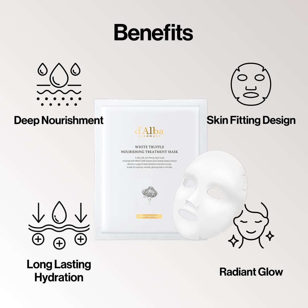 Lavender d'alba Piedmont Italian White Truffle Nourishing Mask 10pcs, Vegan Skincare, Nourishing Sheet Mask for Dry and Tired Skin, Deep Hydration, Korean Skin Care (5pcs x 2)