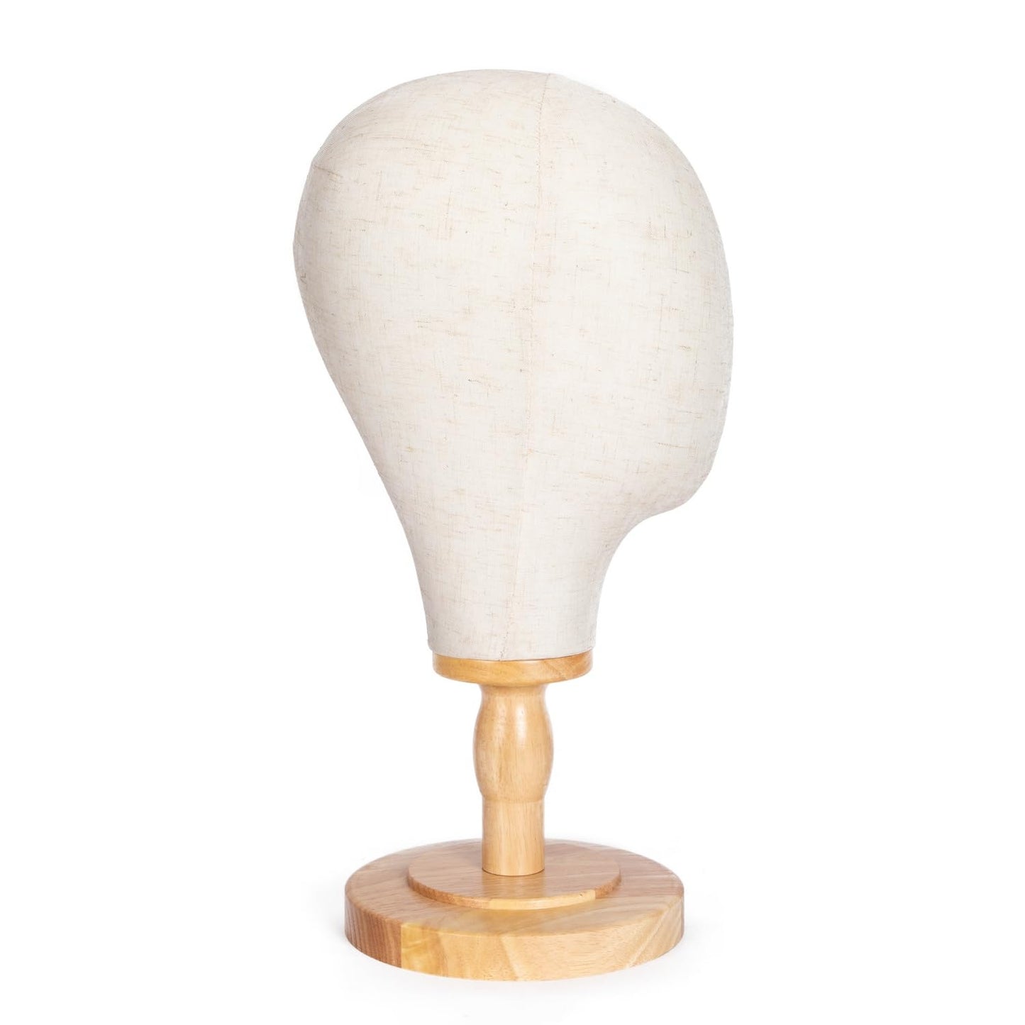 White Smoke koskusder White Canvas Mannequin Head Stand with Detachable Wood Base for Wigs Linen Dome Model Mannequin Head with Wooden Stand for Caps, Headdress, Wig Making