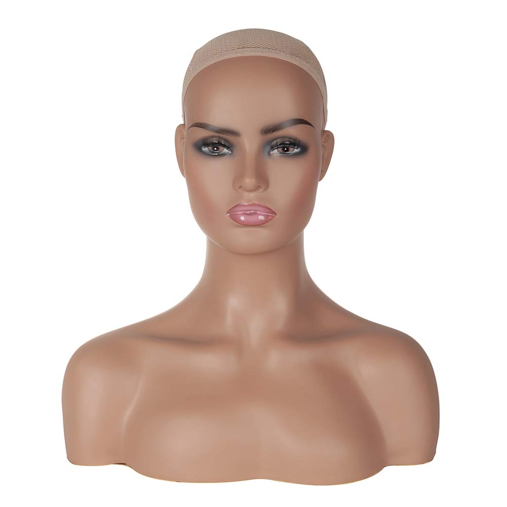 White Smoke Realistic Female Mannequin Head with Shoulder Display Manikin Head Bust for Wigs,Makeup,Beauty Accessories Displaying