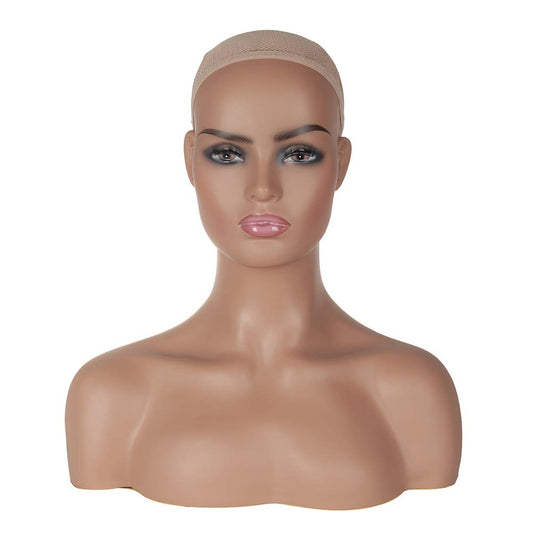 White Smoke Realistic Female Mannequin Head with Shoulder Display Manikin Head Bust for Wigs,Makeup,Beauty Accessories Displaying