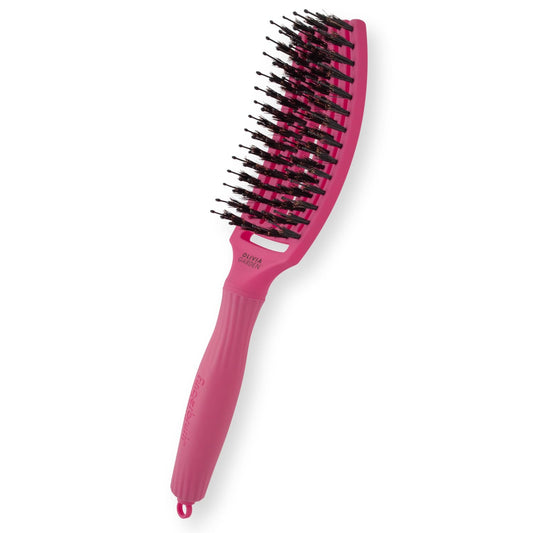 White Smoke Olivia Garden Fingerbrush Care Iconic - Medium - Hot Pink - Detangling Hairbrush with Boar & Nylon Bristles for Ultimate Shine & Smooth Styling