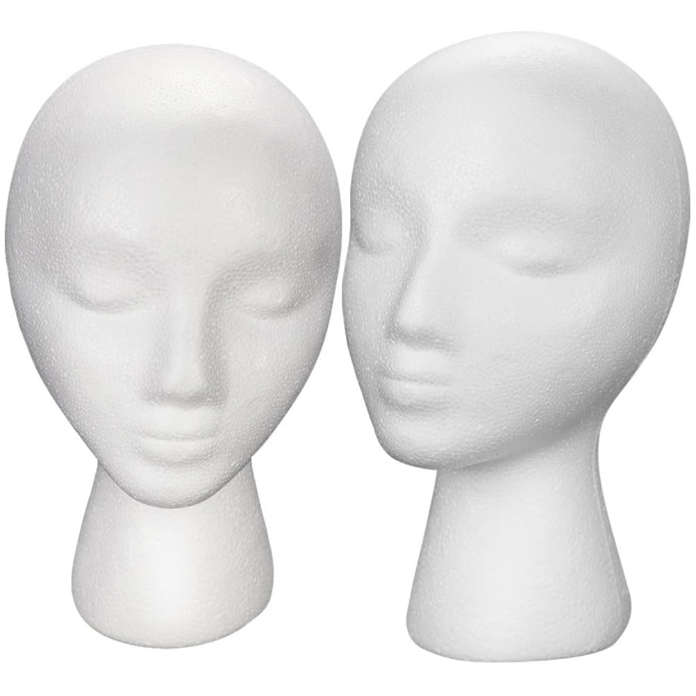Light Gray POPETPOP Female Foam Mannequin Head 11 Inch Foam Head Model for Wig Hat Glasses Display Salon Travel Use
