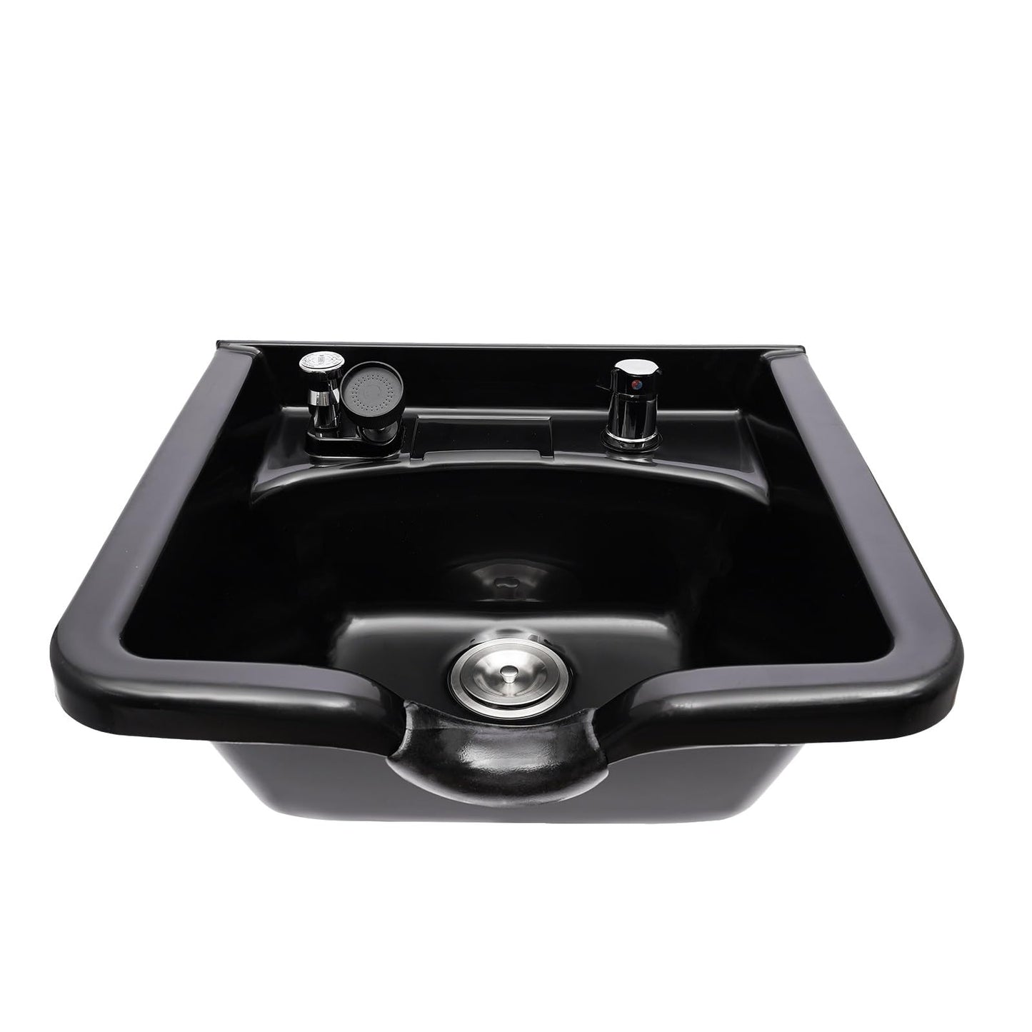 Black Professional Salon Shampoo Bowl, Wall Mounted Shampoo Sink, Salon and Barber Equipment Black Deep ABS Backwash Sink for Hair Stylists with All Installation Hardware