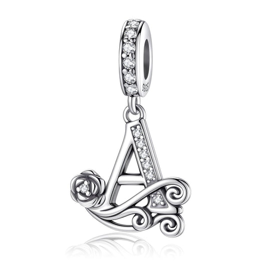 White Smoke ChenYuTe Suitable for Pandora Bracelet Letter Charms, Romantic Rose Charms, Jewelry Gifts for Yourself, Mom, Daughter, Girlfriends
