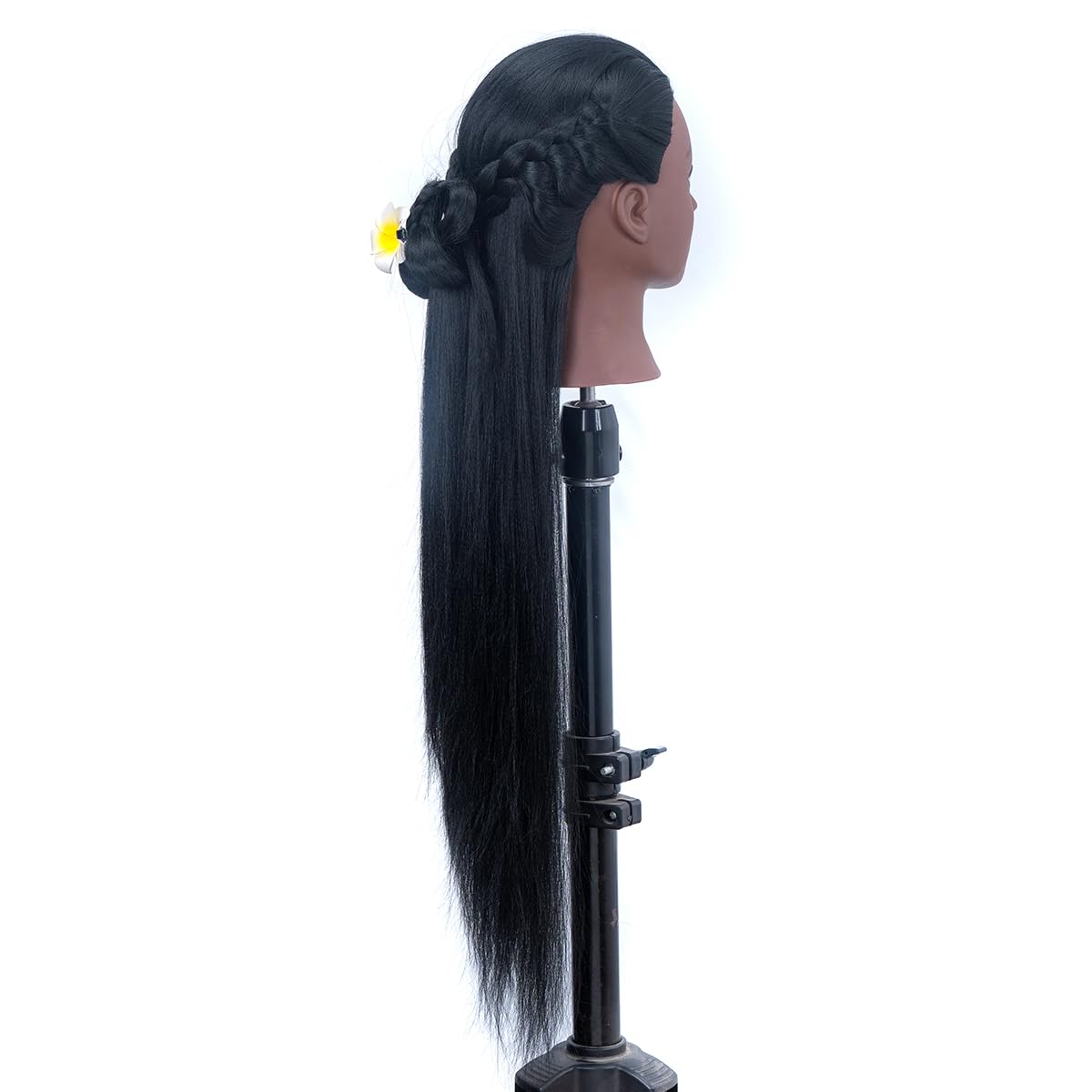White Smoke Mannequin Head with Hair 26" mannequin doll head styling manikin head Cosmetology Doll Head Multicolored Synthetic Fiber Hair Table Clamp Stand Included)(black YK)