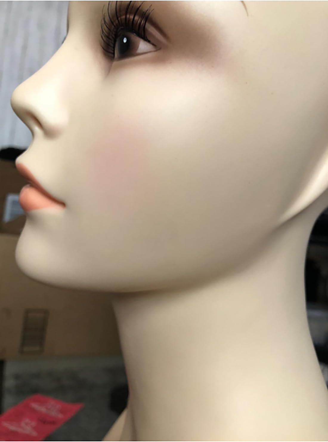 Tan 17-inch Female Mannequin Head Form with Eyelashes and Lips Display Stand for Wigs, Hats, Jewelry