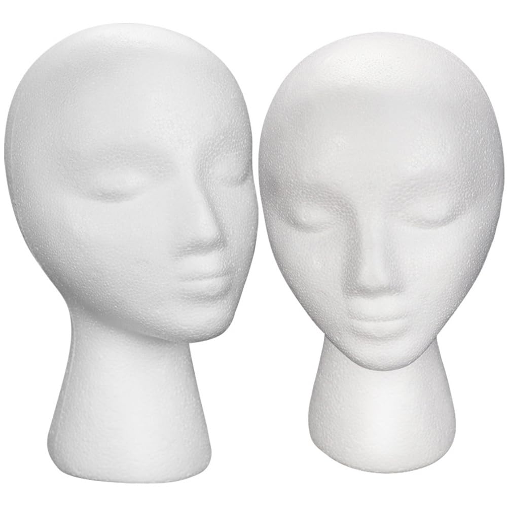 Light Gray POPETPOP Female Foam Mannequin Head 11 Inch Foam Head Model for Wig Hat Glasses Display Salon Travel Use
