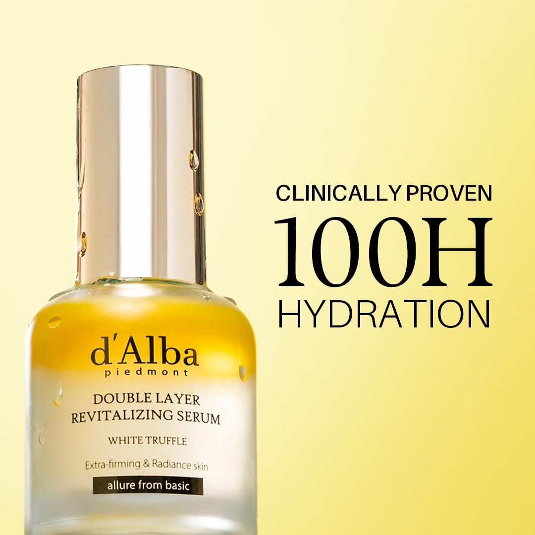 Lemon Chiffon d'alba Piedmont Italian White Truffle Double Layer Revitalizing Serum (1.01 fl.oz), 100hr Hydration, Hyaluronic Acid and Centella Asiatica, Skin Firming and Tightening, Long-lasting Korean Skin Care