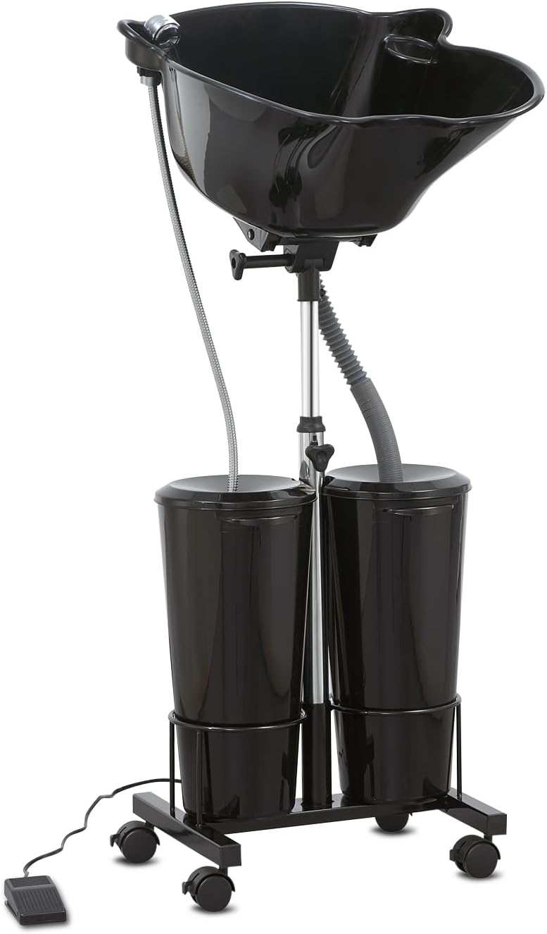 White Smoke Portable Shampoo Bowl with Electric Pump (Pack of 1) | Adjustable Basin Height, Dual-Bucket Design with Drain Hoses | Home & Barber Use |