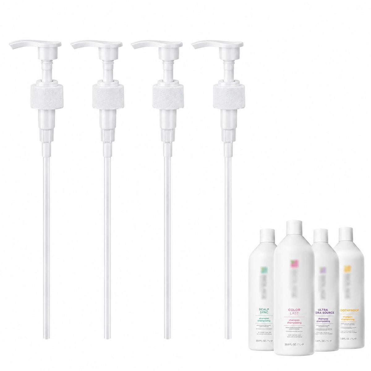 White Smoke 4 Pack Liter Pump Compatible with Biolage Shampoo and Conditioner 33.8 oz Bottles, Dispensing Pump for Shampoo 1 L/33.8 Fl Oz Bottle Pumps Dispenser