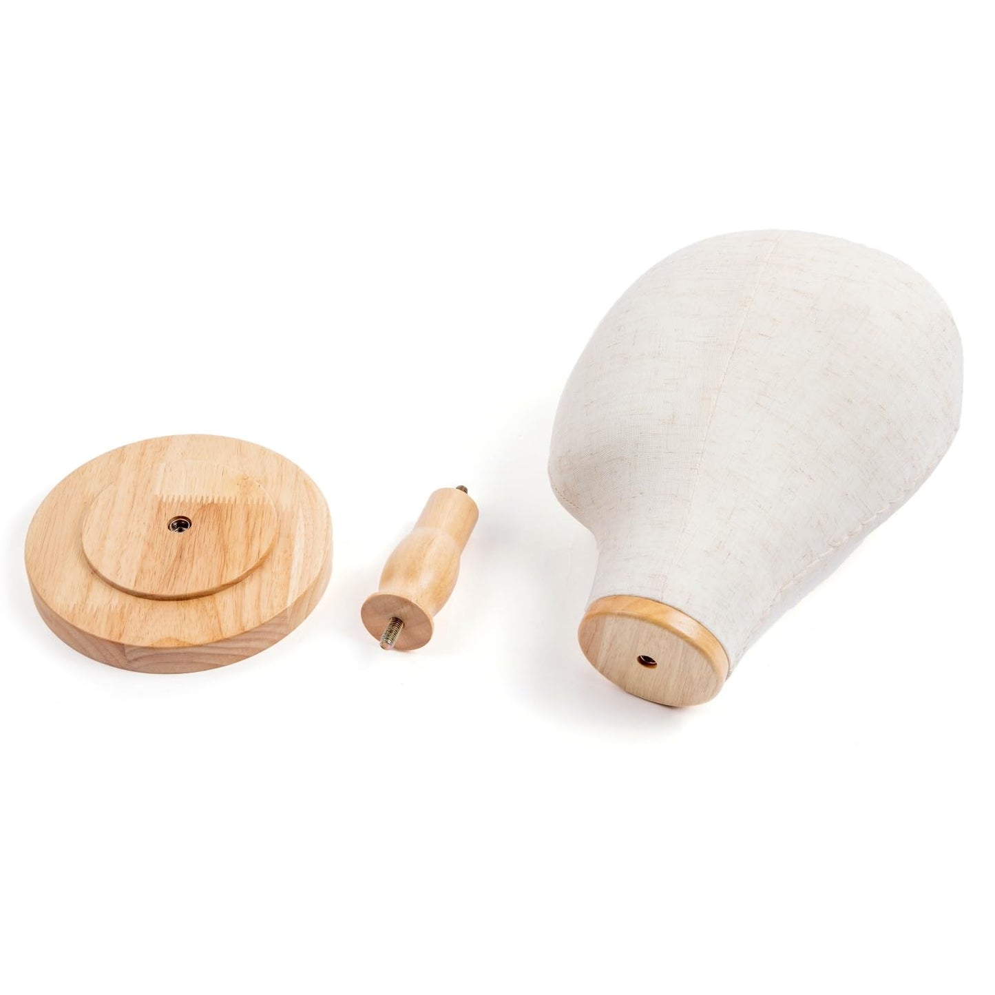 White Smoke koskusder White Canvas Mannequin Head Stand with Detachable Wood Base for Wigs Linen Dome Model Mannequin Head with Wooden Stand for Caps, Headdress, Wig Making